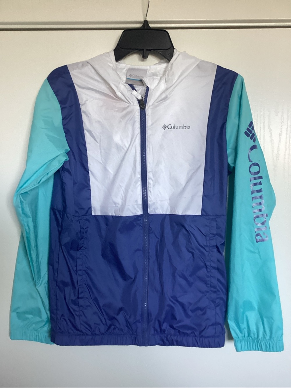 Columbia Kids Colorblock Rain Jacket - Navy/White/Turquoise